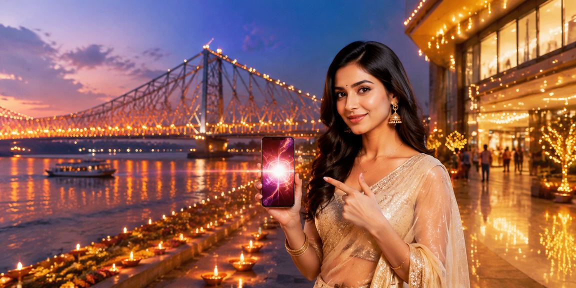 Colorful Diwali festival lights on Howrah Bridge in Kolkata, India